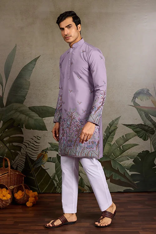 Premium Lavender Embroidered Kurta for Mens Wear