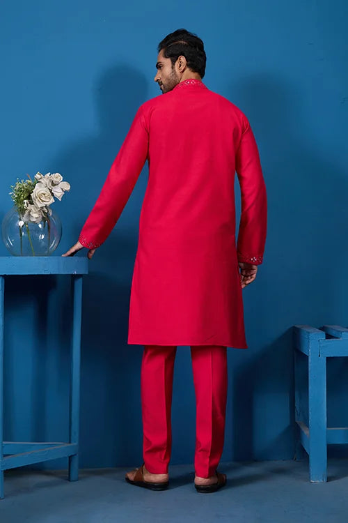Designer Rani Mirror Embroidered Kurta for Mens Wear