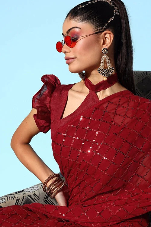 Stylish Red Georgette Saree for Weddings – Shop Online