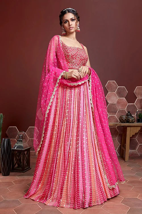 Pretty Pink Digital Print Work Wedding Wear Lehenga Choli