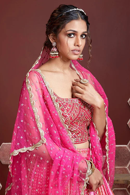 Pretty Pink Digital Print Work Wedding Wear Lehenga Choli