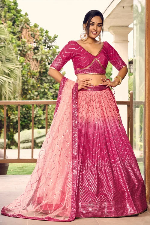 Pretty Pink Sequins Embroidery Work Wedding Wear Lehenga Choli