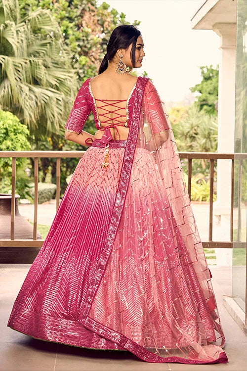 Pretty Pink Sequins Embroidery Work Wedding Wear Lehenga Choli