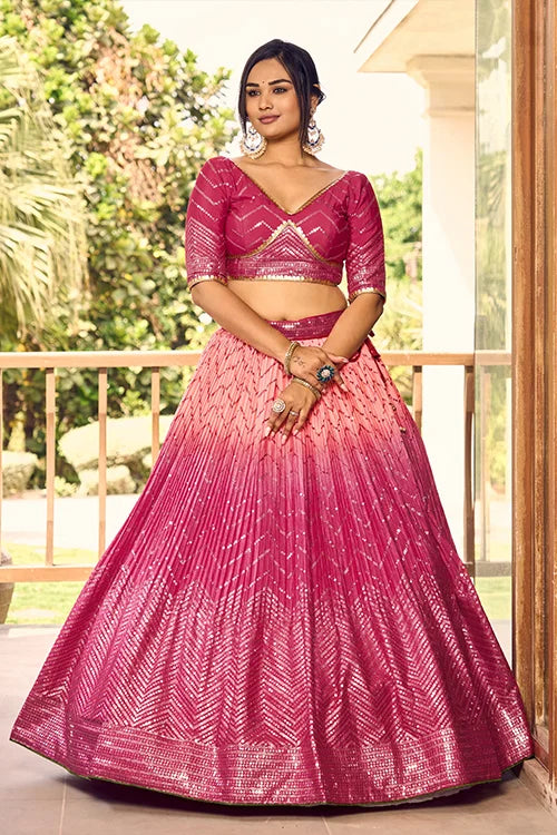Pretty Pink Sequins Embroidery Work Wedding Wear Lehenga Choli