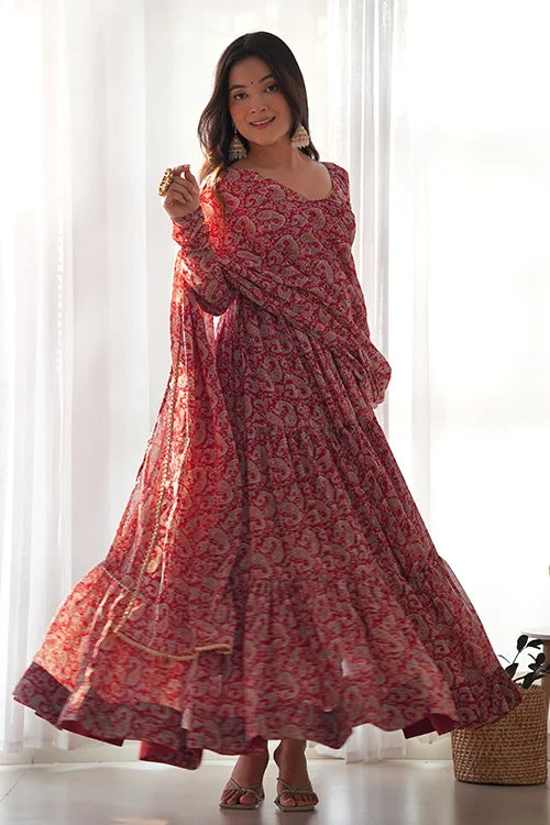 Fox Gerogette Kalamkari Printed Flair Anarkali with Dupatta Set