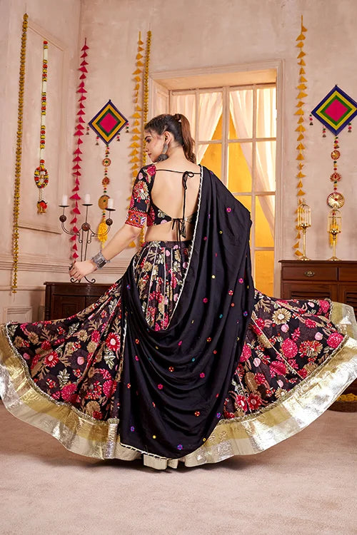 Premium Black Cotton Printed Navratri Chaniya Choli