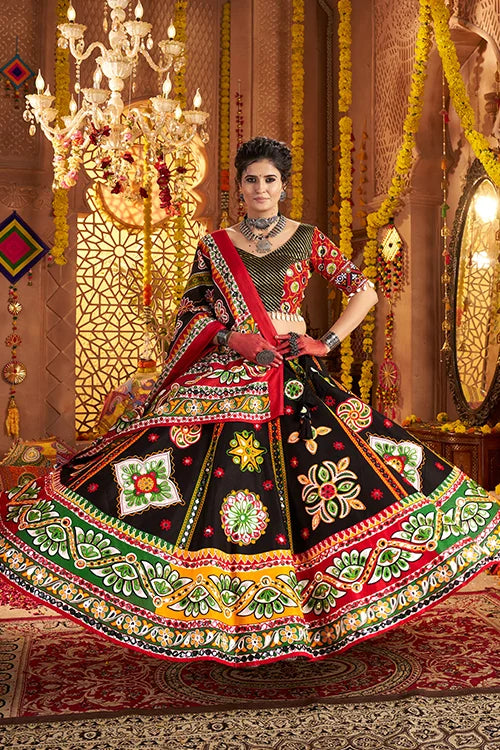 Navratri Special Black Cotton Ghagra Choli for Girls