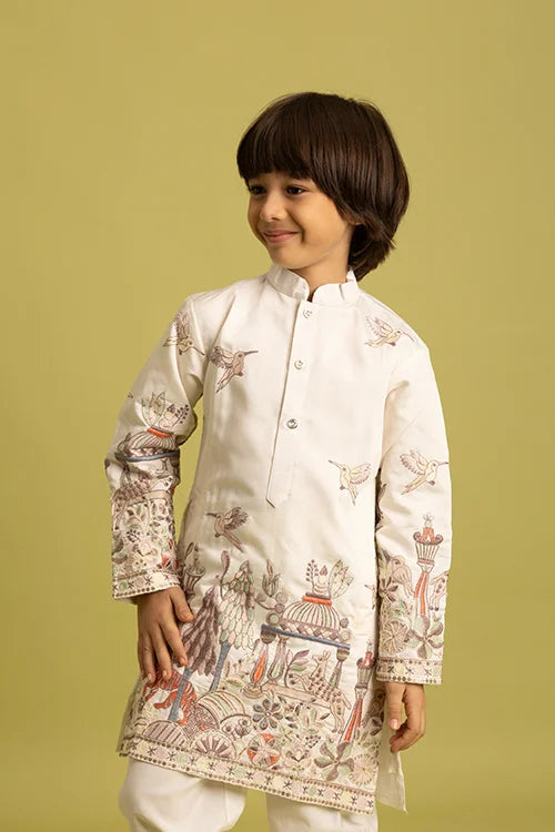 Vantara Designer Kids White Embroidered Kurta