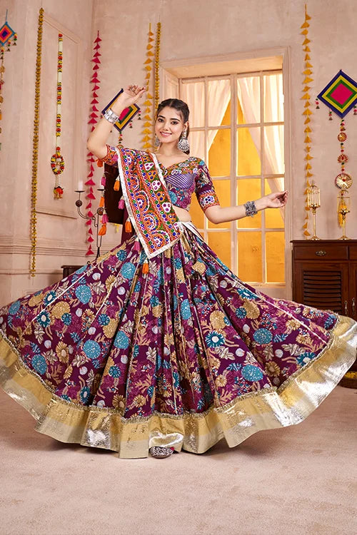 Purple Printed Navratri Chaniya Choli for Women