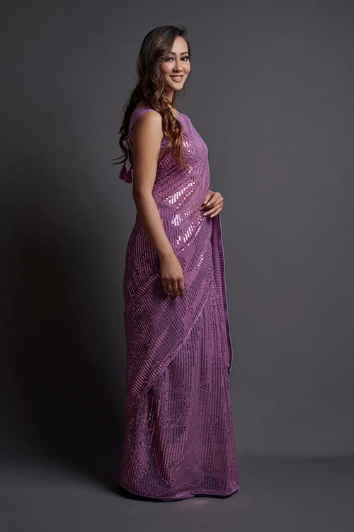 Embroidery Work Saree with Piping Border - Designer