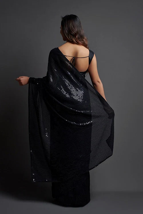 Bollywood Designer Black Georgette Silk Saree Online
