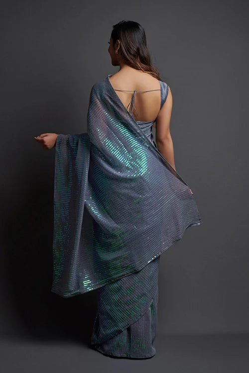 Bollywood Designer Grey Georgette Silk Saree Online