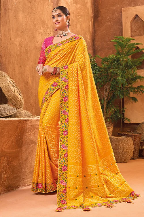 Marriage Haldi Saree with Designer Blouse Online