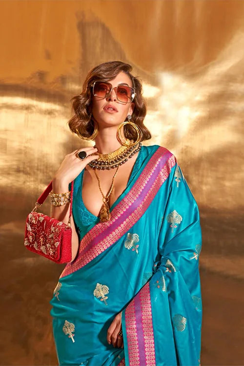 Banarasi Satin Silk Saree with Zari Weaving Border