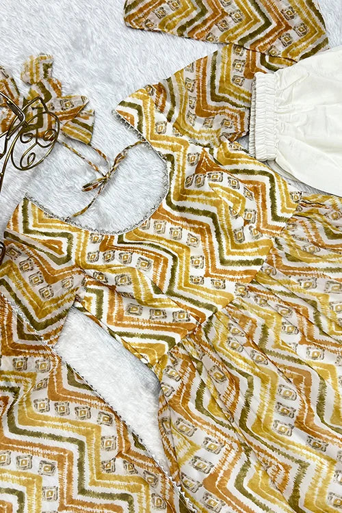 Pure Soft Fox Light Yellow Georgette Zigzag Print Anarkali Set for Women
