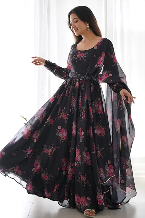 Ready to Wear Black Color Anarkali Suit for Weddings Functions