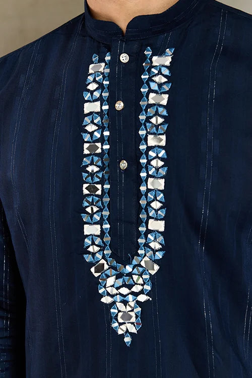 Elegant Navy Blue Mens Wear Kurta Set with Dupatta