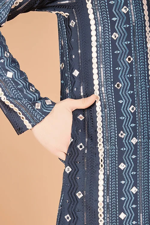 Grey Sequence with Mirror Foil Embroidered Mens Wear Kurta