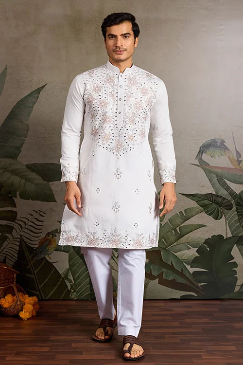 Classic White Mirror with Embroidered Work Kurta for Weddings