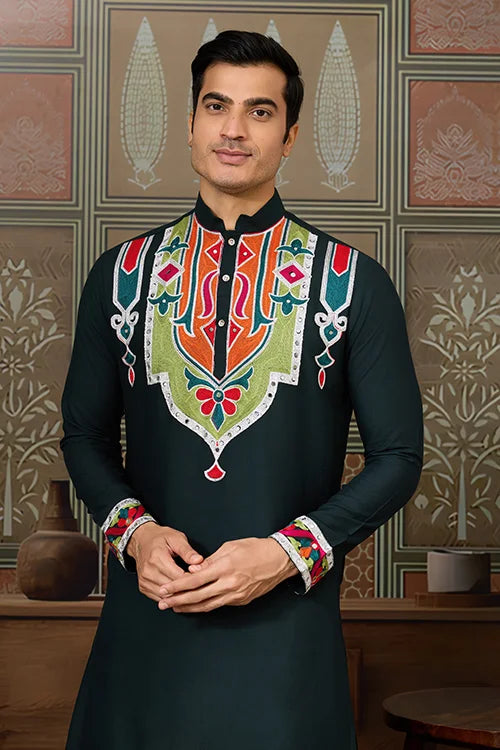 Green Embroidered Festival Wear Kurta for Men