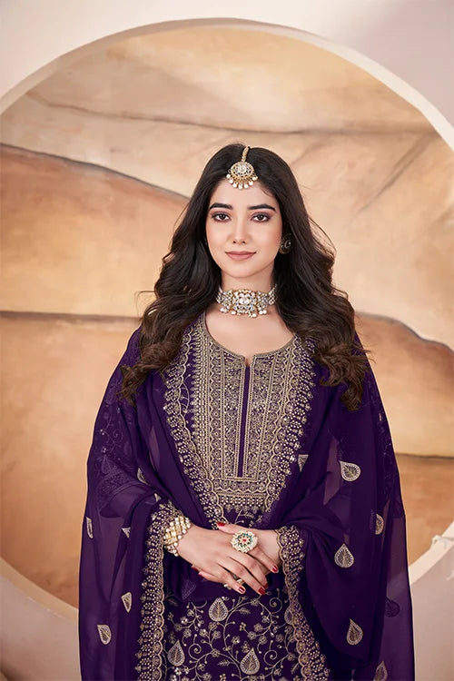 Purple Heavy Designer Embroidered Work Traditional/Festive Special Salwar Suit