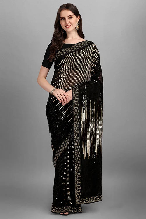 Golden Georgette Saree with Two-Tone Sequins Work