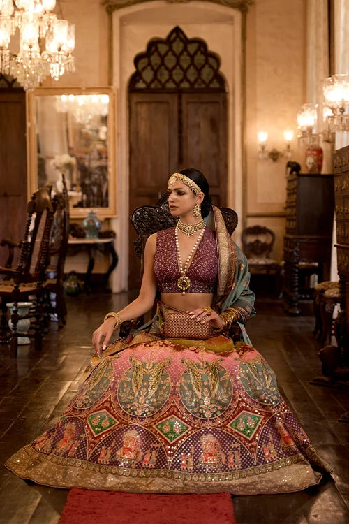 Exquisite Mirror Work Silk Purple Color Lehenga Choli