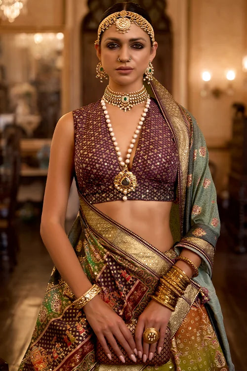 Exquisite Mirror Work Silk Purple Color Lehenga Choli