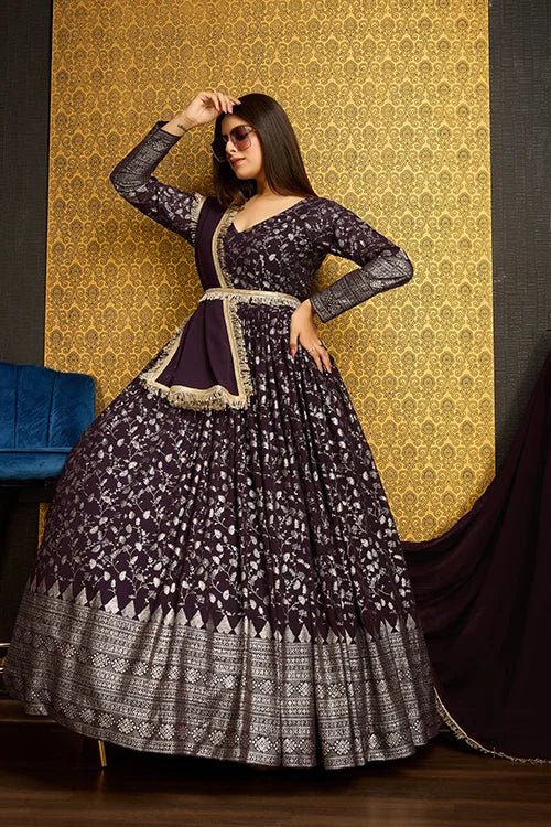 Foil Work Georgette Festival Wear Gown With Dupatta