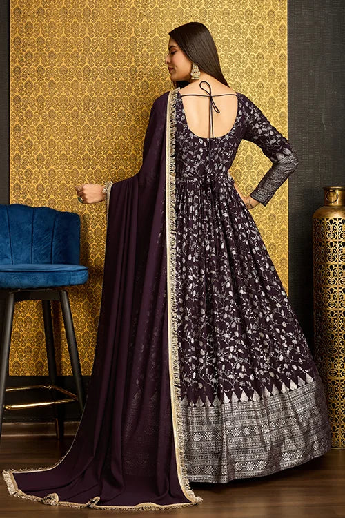 Foil Work Georgette Festival Wear Gown With Dupatta