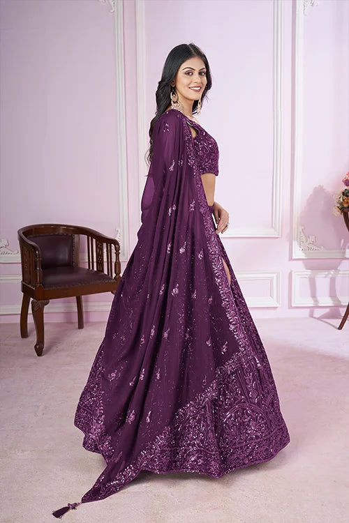 Designer Purple Wedding Lehenga Choli with Dupatta