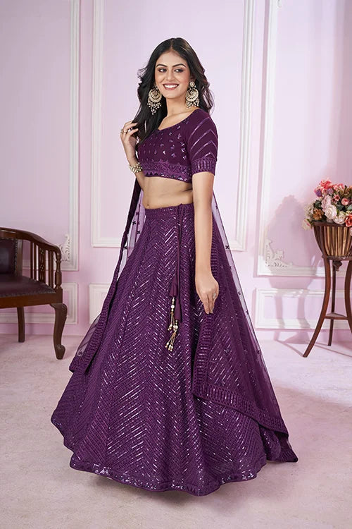 Stunning Purple Georgette Lehenga Choli with Dupatta