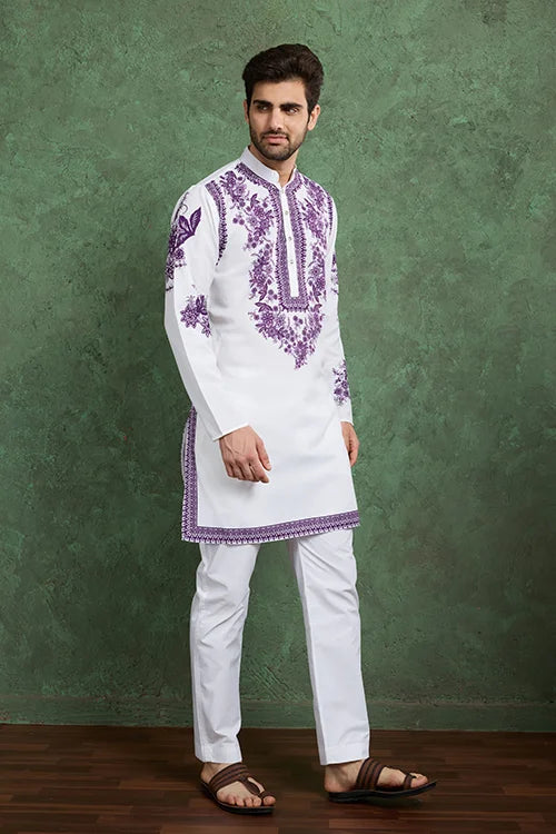 Purple Color Digital Printed Gents Kurta Pyjama