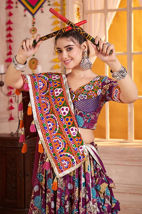 Purple Printed Navratri Chaniya Choli for Women