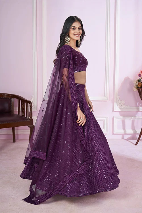 Stunning Purple Georgette Lehenga Choli with Dupatta