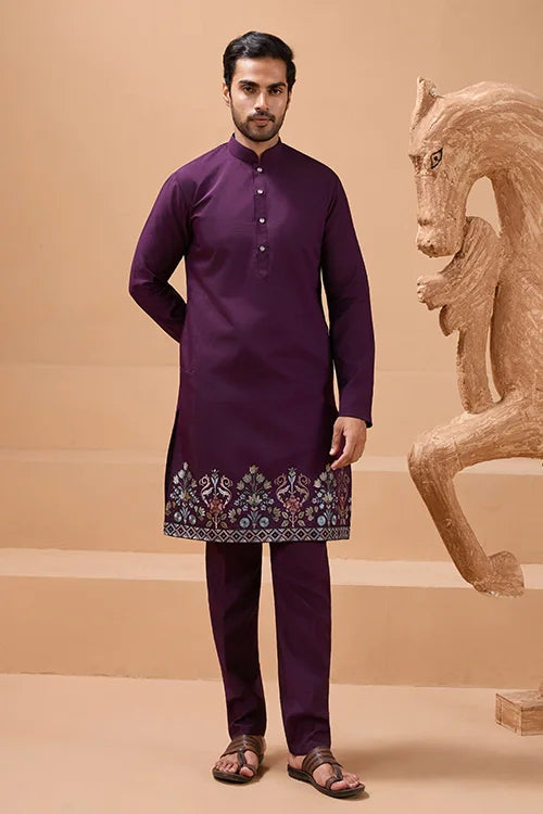 Vibrant Purple Color Koti Kurta Set Pair for Men Collection