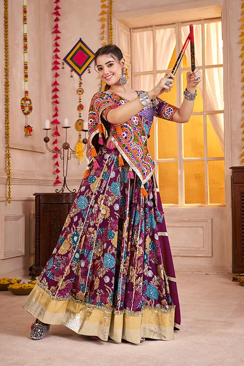 Purple Printed Navratri Chaniya Choli for Women