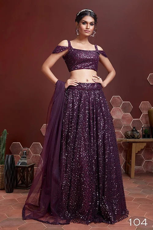 Purple Soft Net Embellished Sequins Lehenga Choli Collection