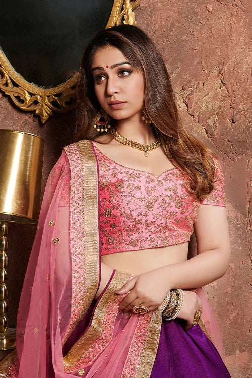 Purple Color Embroidery Work Lehenga Choli