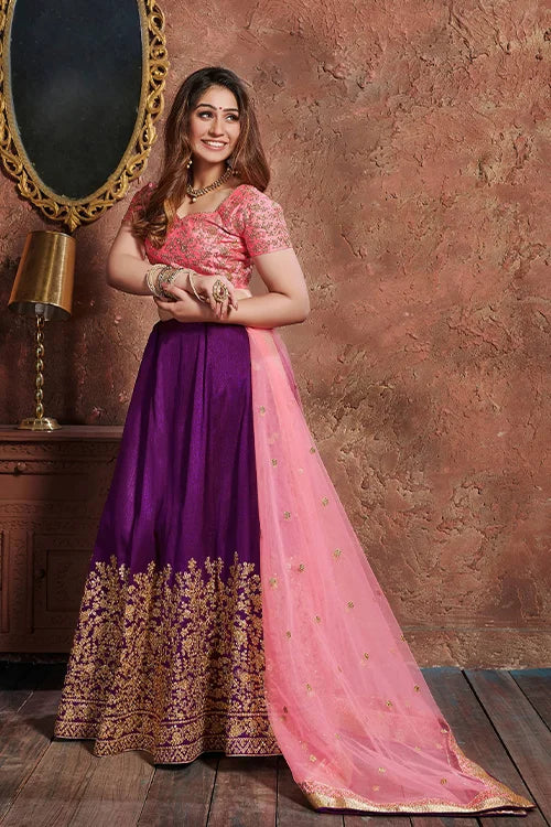 Purple Color Embroidery Work Lehenga Choli