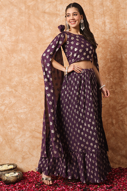 Purple Georgette Exclusive Printed Plus Size Lehenga Choli with Fancy Dupatta