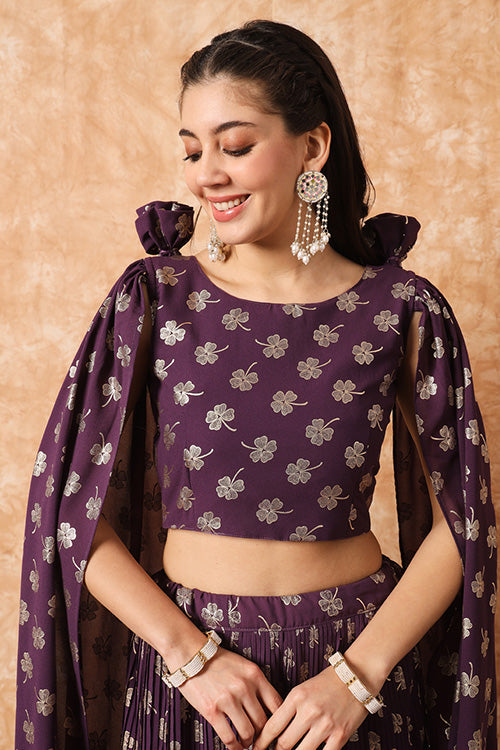 Purple Georgette Exclusive Printed Plus Size Lehenga Choli with Fancy Dupatta