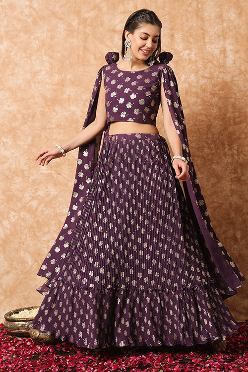 Purple Georgette Exclusive Printed Plus Size Lehenga Choli with Fancy Dupatta