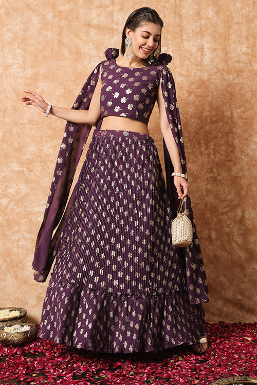 Purple Georgette Exclusive Printed Plus Size Lehenga Choli with Fancy Dupatta