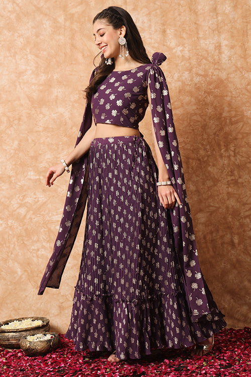 Purple Georgette Exclusive Printed Plus Size Lehenga Choli with Fancy Dupatta