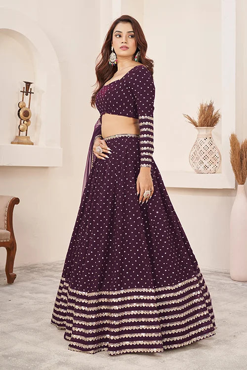 Purple Georgette Zari Sequins Embroidered Work Lehenga Choli