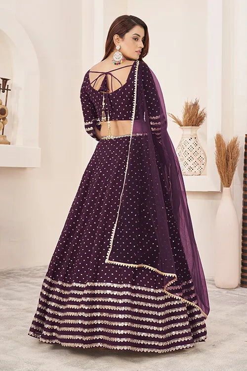 Purple Georgette Zari Sequins Embroidered Work Lehenga Choli