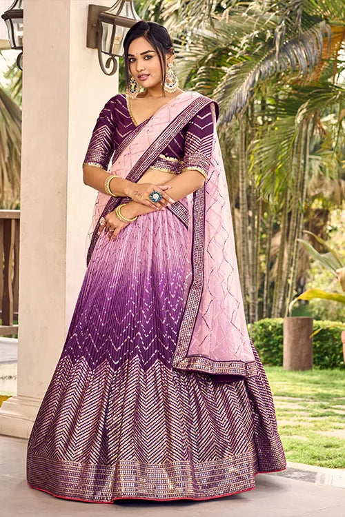 Purple Sequins Embroidery Work Party Wear Lehenga Choli With Dupatta