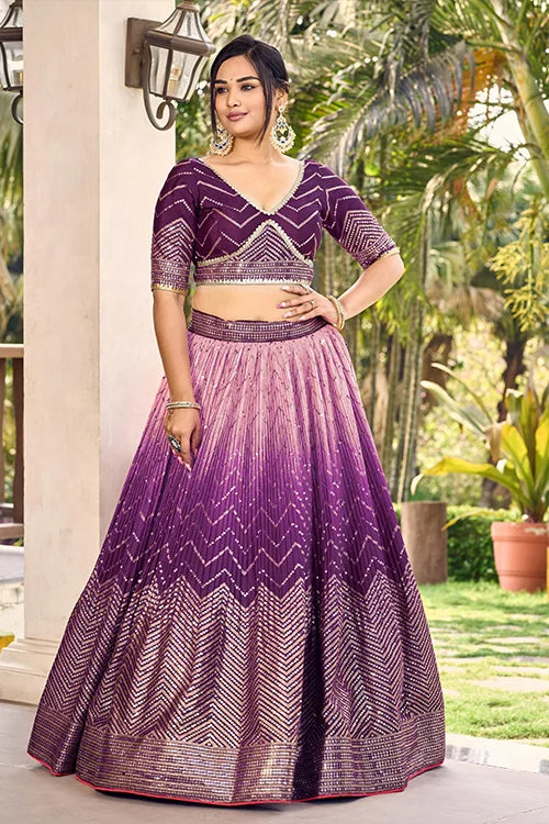 Purple Sequins Embroidery Work Party Wear Lehenga Choli With Dupatta