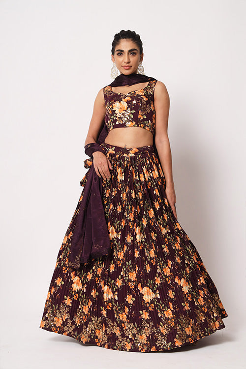 Purple Art Silk Sequence Embroidered Work Lehenga Choli